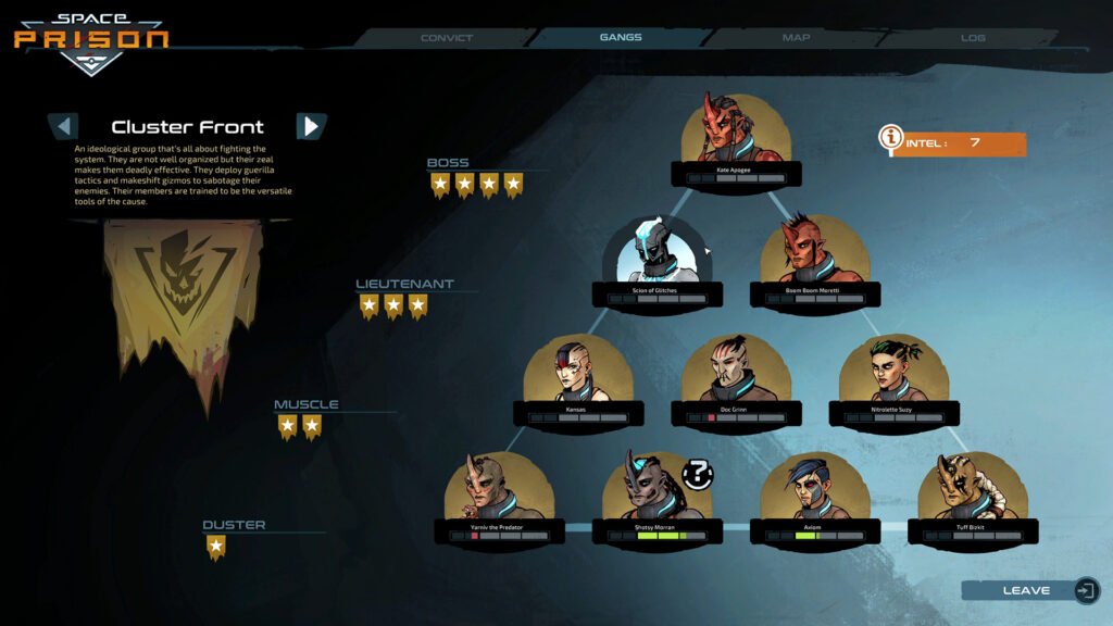 Space Prison - Screenshot of the gang Cluster Front.