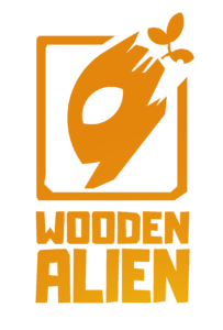 Wooden Alien logo vertical orange